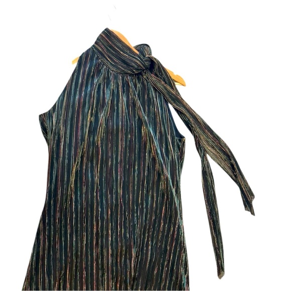 Johnny Was M EUC Metalic Green Halter Maxi Dress with scarf wrap iridescent. - Picture 4 of 14